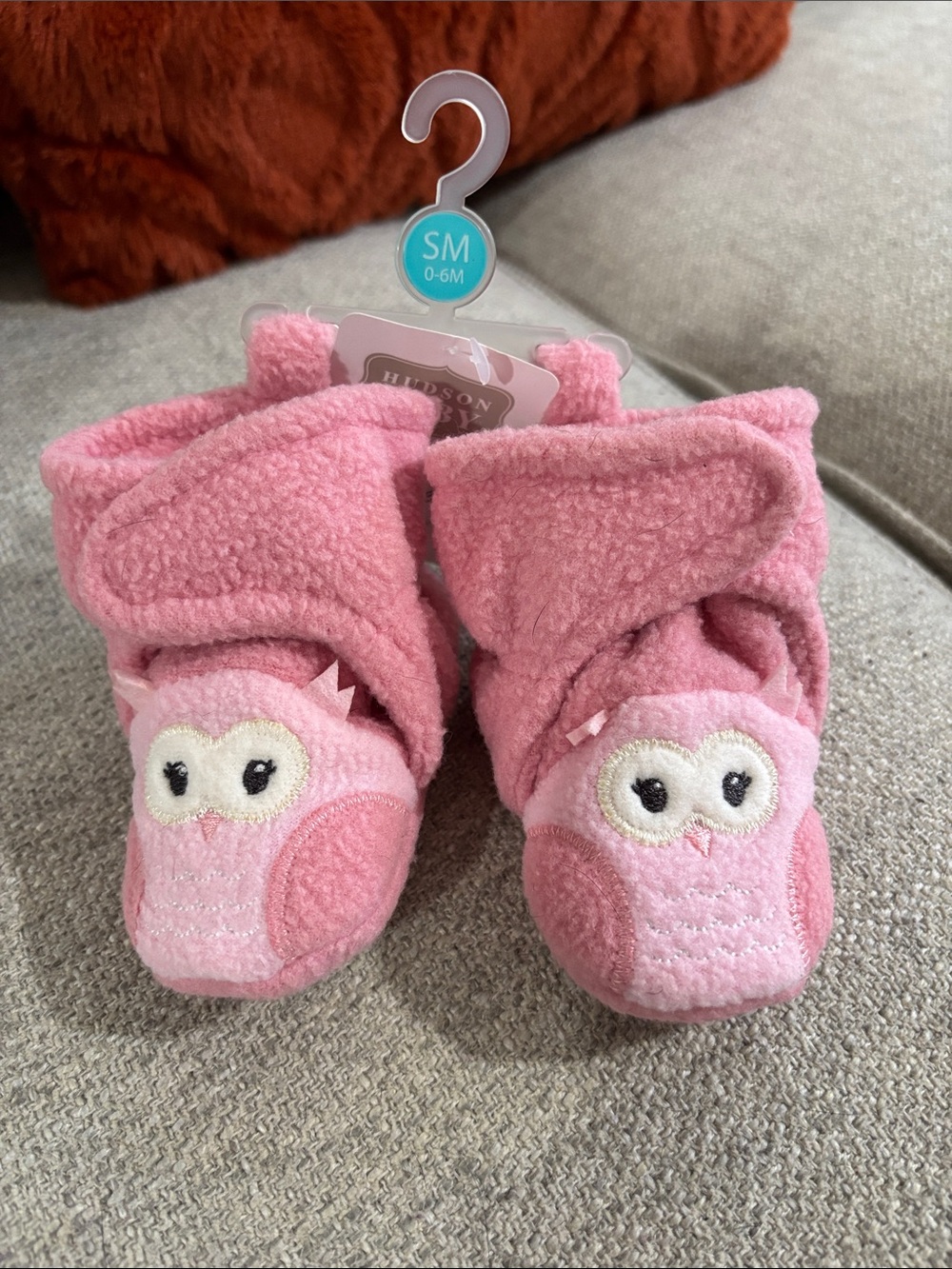 Pink Owl Fleece Baby Booties